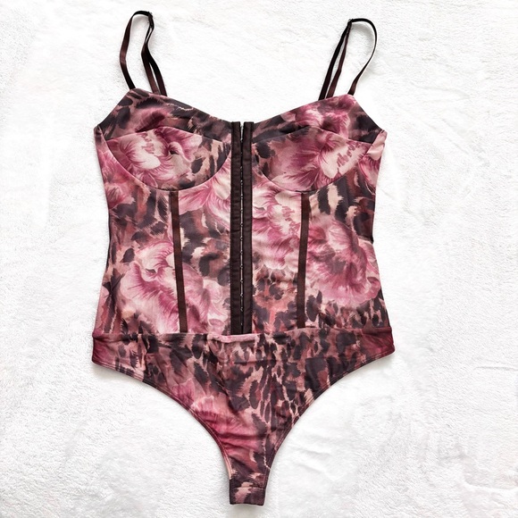 FREE PEOPLE Brown Night Rhythm Printed Corset-Style Floral Bodysuit--NWT--L - Picture 8 of 16